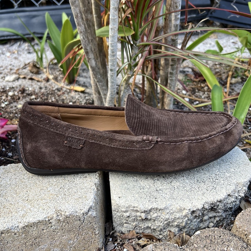 Polo Ralph Lauren Suede Leather Penny Loafers Brown Mens Size 9D